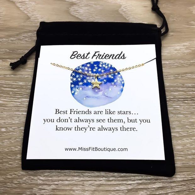 Best Friends Are Like Stars, Tiny Star Necklace with Card, Gold, Silver