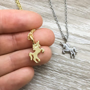 Tiny Unicorn Necklace with Card, Gold, Silver
