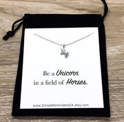 Tiny Unicorn Necklace with Card, Gold, Silver