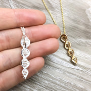 Tiny DNA Necklace with Card, Blended Family, Double Helix, Gold, Silver