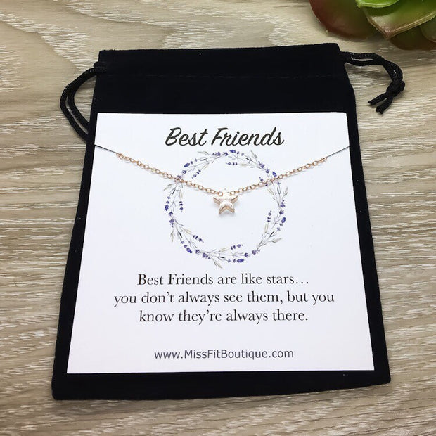 Tiny Star Necklace, Rose Gold, Silver, Gold, Best Friends Are Like Stars