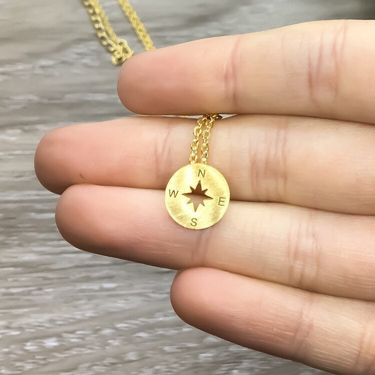 Tiny Compass Necklace, Friendship Gift, Compass Jewelry, Best Friends Jewelry, Long Distance Friends Gift, Gift for Friend