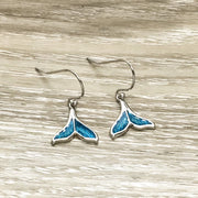 Blue Fish Tail Dangle Earrings, Mermaid, Sterling Silver