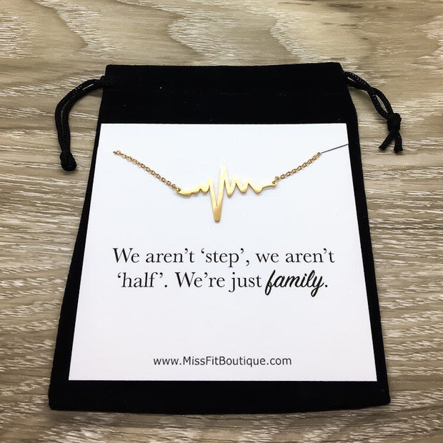Stepmom, EKG Heartbeat Necklace with Card, Blended Family, Stepmother