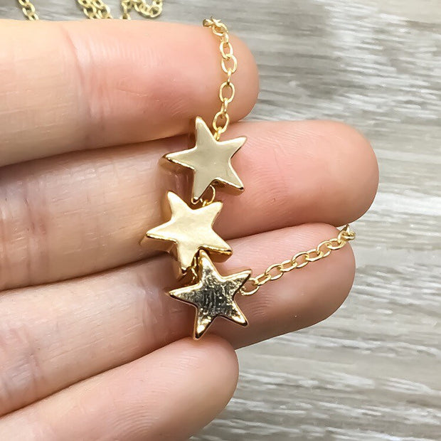Best Friends Are Like Stars, 3 Stars Necklace with Card, Gold, Silver