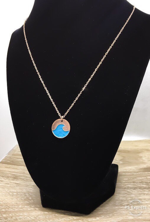 Blue Wave Necklace with Card, Life is Like the Ocean, Rose Gold