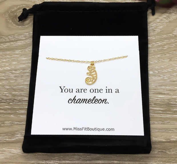 You Are One In A Chameleon Necklace with Card, Gold, Silver