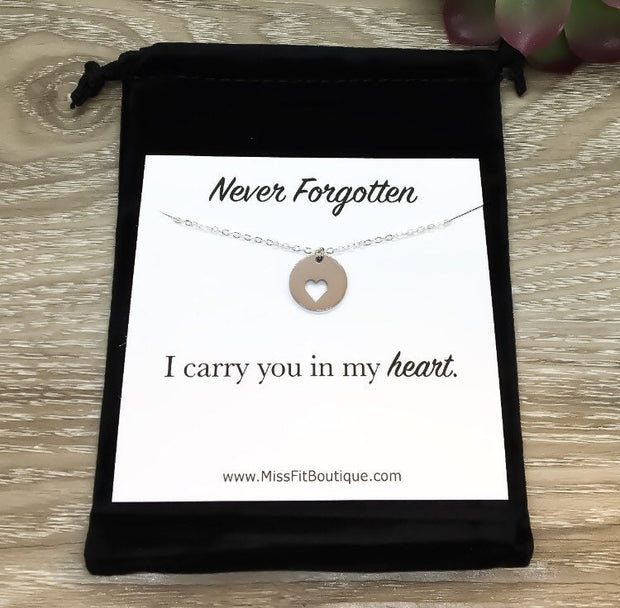 Never Forgotten Necklace with Card, I Carry You in My Heart Necklace, Silver Heart Necklace, Loss of Daughter, Loss of Mother, Remembrance