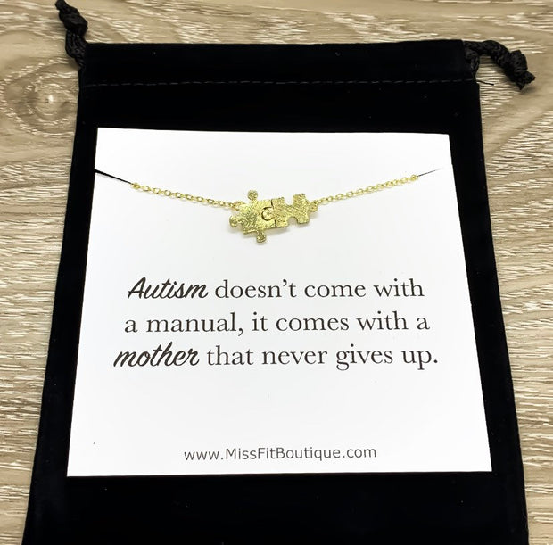 Autism Awareness, Mother, Tiny Double Puzzle Necklace with Card, Rose Gold, Silver