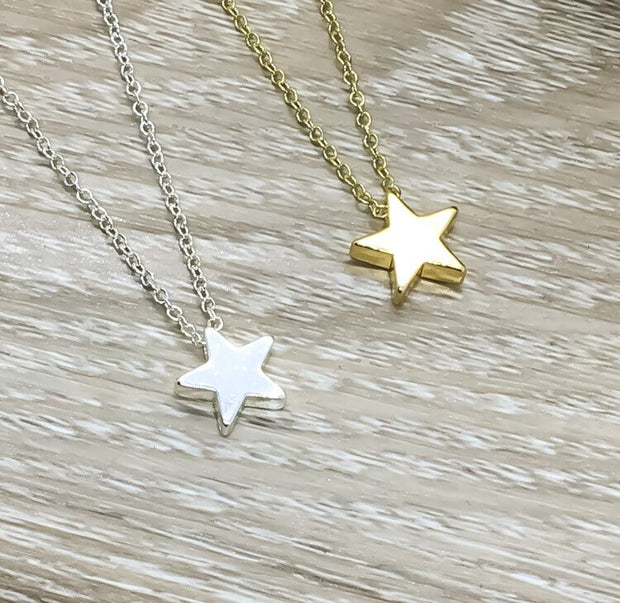 Dainty Star Necklace with Card, Best Friends Are Like Stars, Gold, Silver