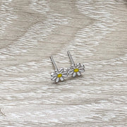 Tiny White Flower Stud Earrings, Sunflower Earrings, Dainty Flower Jewelry, Minimalist Stud Earrings, Gift for Daughter, Little Girl Gift