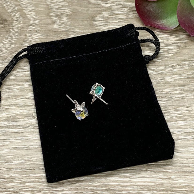 Tiny Unicorn Stud Earrings, Whimsical, Cubic Zirconia, Sterling Silver