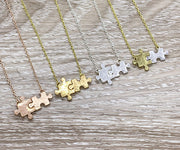 Autism Awareness, Teacher, Tiny Double Puzzle Necklace with Card, Rose Gold, Silver