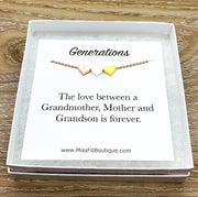 Generations, 3 Hearts Necklace with Card, Gift Box, Grandmother