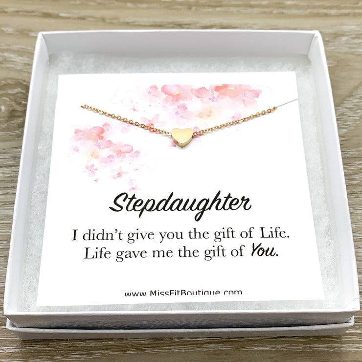 Stepdaughter, Heart Necklace with Card, Gift Box, Rose Gold, Silver