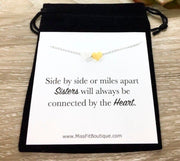 Side by Side, Sisters, Two Heart Necklace with Card, Rose Gold, Silver