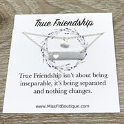 True Friendship, Bar and Heart Necklace Set for 2 with Card, Silver, Gold
