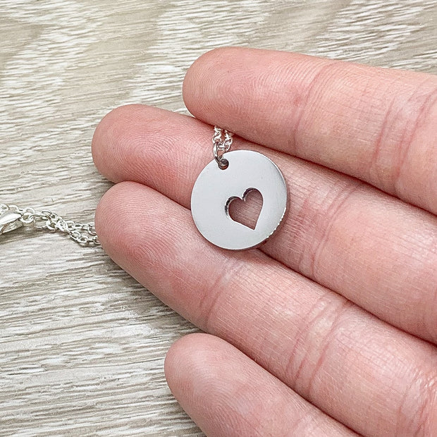 Circle with Heart-Shaped Hole Necklace with Card, Loss, Remembrance, Memorial