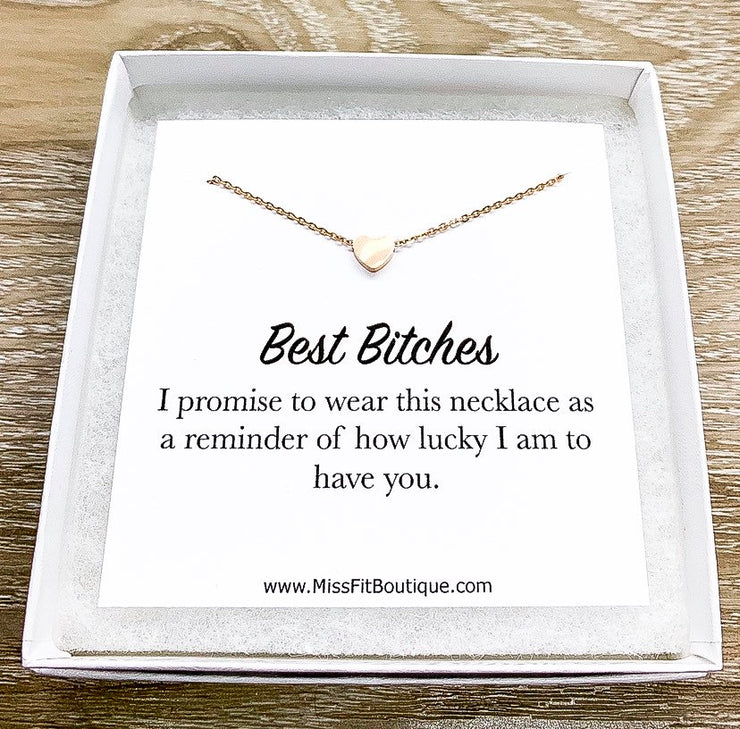 Best Bitches, Heart Necklace with Card, Gift Box, Friendship, Rose Gold, Silver