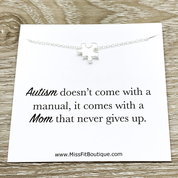 Motherhood Necklace, Autism Mom Gift, Rose Gold Puzzle Necklace, Silver Puzzle Jewelry, Autism Awareness Necklace, Jigsaw Puzzle Gift