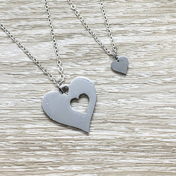 Aunt and Niece, Hearts Necklace Set for 2 with Card, Gift Box, Gold, Silver