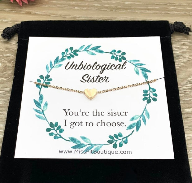 Personalized Necklace with Card, Unbiological Sister Gift, Tiny Heart Necklace, Sister-in-Law Gift, Sister I Got To Choose, Minimal