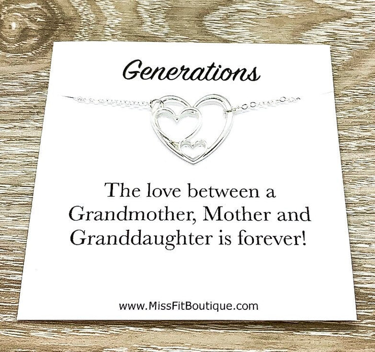 Generations: 3 Silver Hearts Necklace with Card, Gift Box