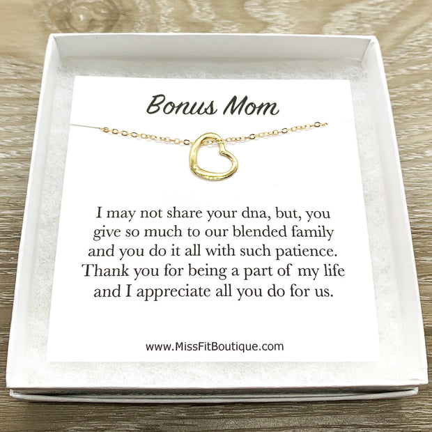 Heart Necklace, Bonus Mom Gift, Like a Mother to Me Gift, Dainty Necklace, Appreciation Gift from Bonus Daughter, Simple Reminders Jewelry
