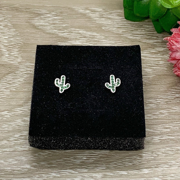 Green Cactus Stud Earrings, Sterling Silver Earrings, Cute Cacti Earrings, Dainty Minimalist Jewelry, Desert Jewelry, Gift for Daughter