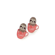 Sloth Earrings, Sloffee, Sloth Coffee Cup, Tiny Shrink Plastic Stud Earrings, Animal Lover Jewelry, Cute Earrings, Unique Studs, Birthday