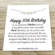 Happy 50th Birthday Gift, Sterling Silver Pearl Necklace, Personalized Card, 50th Birthday Gift for Women, Fifty and Fabulous Jewelry Gift