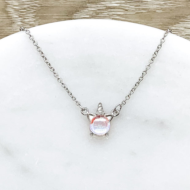 Opalite Unicorn Necklace, Sterling Silver Jewelry, Sparkly Unicorn Jewelry, Unicorn Lover Gift, Unicorn Pendant, Teen Girl Gift, Birthday