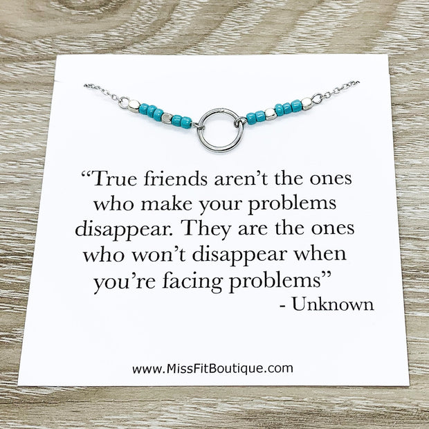 True Friends Quote, Dainty Silver Circle Necklace, Circular Pendant, Best Friend Gift, Infinity Circle Necklace, Unbiological Sister Gift
