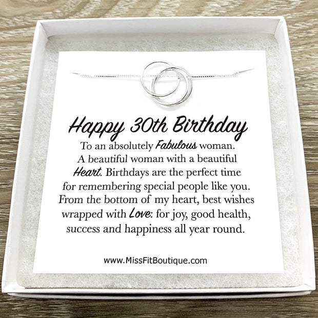 Happy 30th Birthday Gift, Three Eternal Rings Necklace, Happy Birthday Card, Gift for Her, Jewelry for Women, Sister, Friend, Mother, Aunt