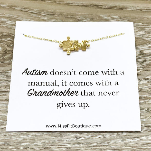 Grandma Necklace, Autism Grandmother Gift, Rose Gold Puzzle Necklace, Silver Puzzle Jewelry, Autism Awareness Necklace, Jigsaw Puzzle Gift