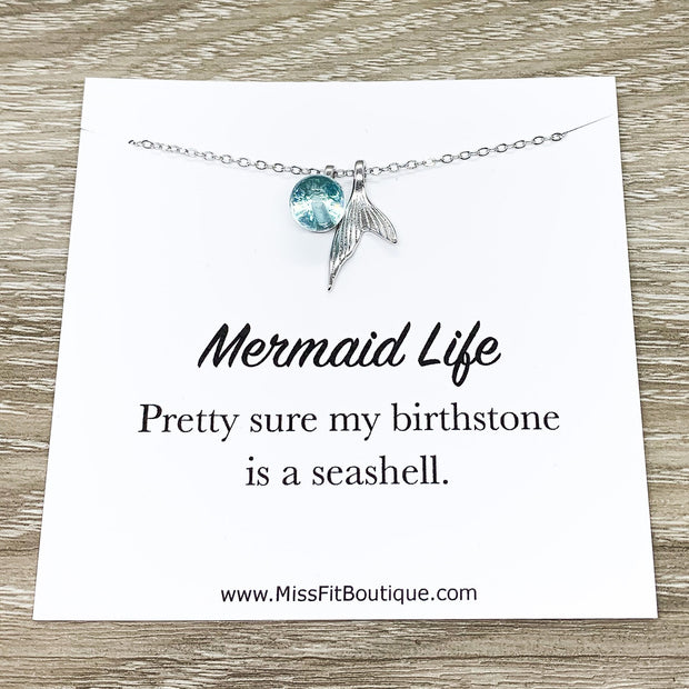 Mermaid Gift, Mermaid Necklace, Blue Crystal Necklace, Sterling Silver Jewelry, Mermaid Life, Friendship Necklace, Free Spirit Gift, Holiday
