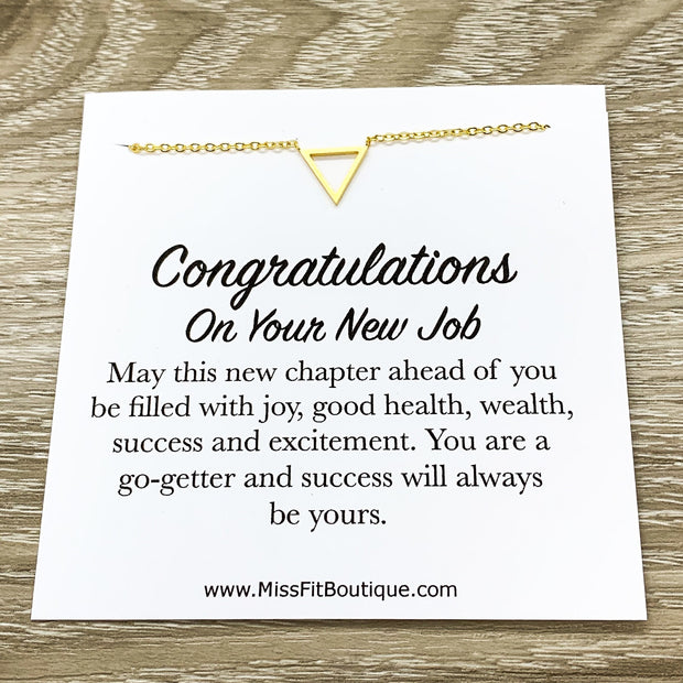 Congratulations Card, New Job Gift, Tiny Triangle Necklace, Work Promotion Gift, New Beginning Gift, Gift for Coworker, Colleague Gift