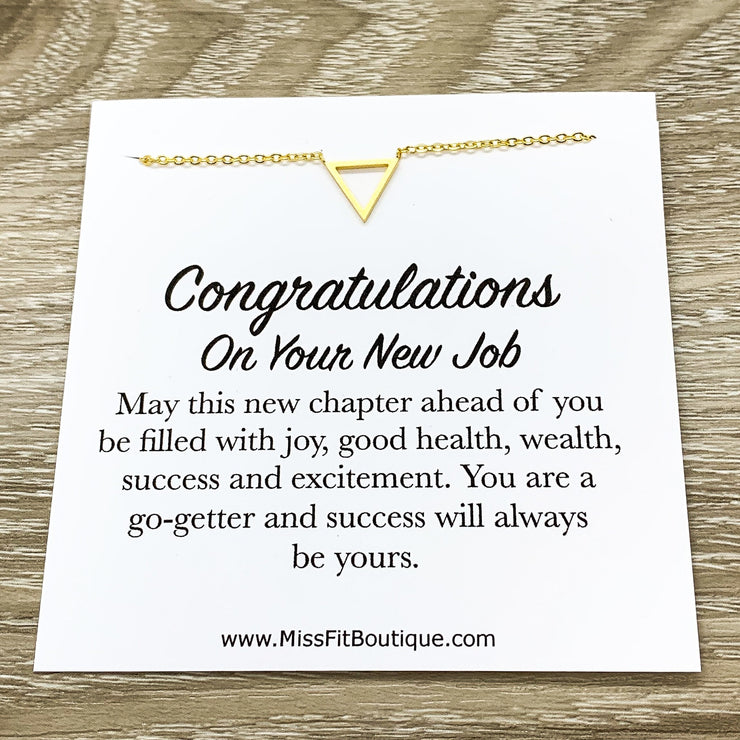 Congratulations Card, New Job Gift, Tiny Triangle Necklace, Work Promotion Gift, New Beginning Gift, Gift for Coworker, Colleague Gift