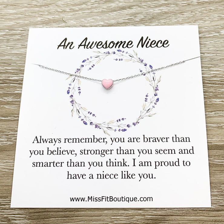 Awesome Niece Gift, Tiny Red Heart Pendant Necklace, Always Remember Quote Card, Heart-Shaped Jewelry, Gift from Aunt, Niece Necklace