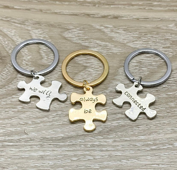 We Will Always Be Connected, Puzzle Keychain Set for 3, Best Friends Gifts, Matching Friendship Keychains, Long Distance Friends Gift