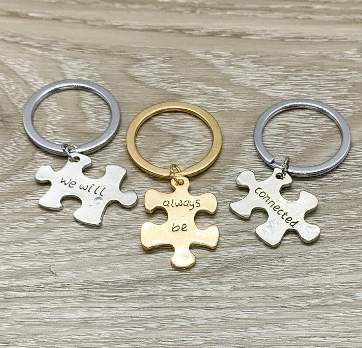 We Will Always Be Connected, Puzzle Keychain Set for 3, Best Friends Gifts, Matching Friendship Keychains, Long Distance Friends Gift