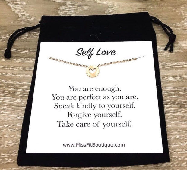 Heart Necklace, Self Love Gift, Affirmation Gift, Friendship Card, Inspirational Jewelry, Encouragement Gift, Care Package, Mental Health