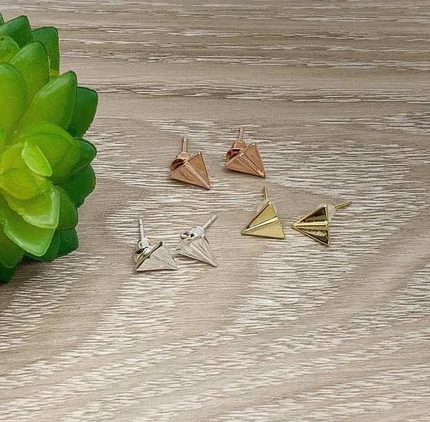 Tiny Paper Airplane Earrings, Plane Stud Earrings Rose Gold, Minimalist Jewelry, Gift for Traveler, Travel Gift, Cute Flight Attendant Gift