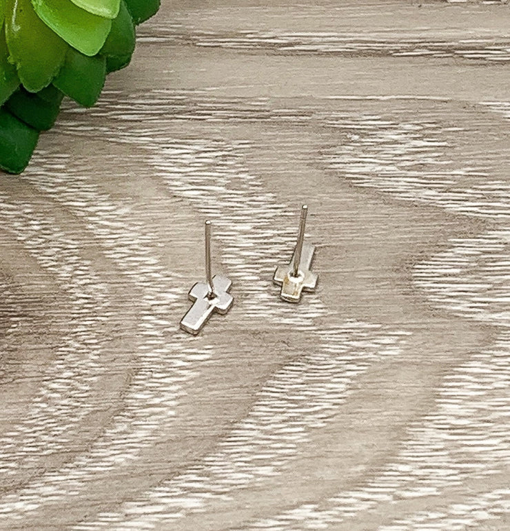 Tiny Cross Stud Earrings, Christian Jewelry, Sterling Silver Studs, First Communion, Gift for Goddaughter, Confirmation Gift, Godmother Gift