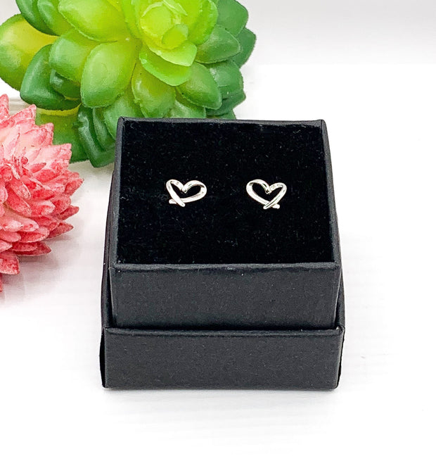 Tiny Heart Earrings, Sterling Silver Stud Earrings, Geometric, Gift for Niece, Bat Mitzvah, Valentine’s Day Gift for Her, Christmas Gift