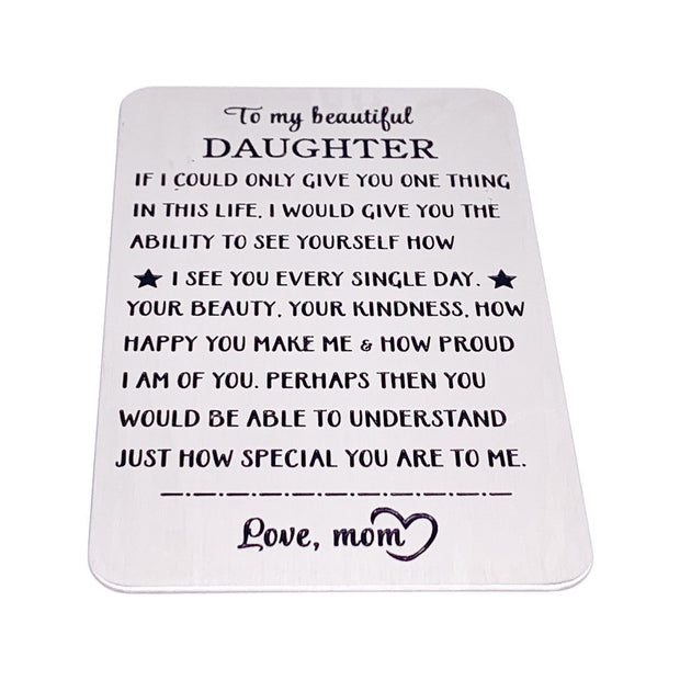 Daughter Wallet Card, Gift from Mom, Stainless Steel, Graduation Gift, Gift for Daughter, Birthday Gift, Simple Reminder, Love Mom