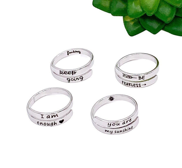 Keep Going Wrap Ring, Inspirational Jewelry, Adjustable Ring, Encouragement Gift, Laser Engraved, Statement Ring, Gift for Friend, Support