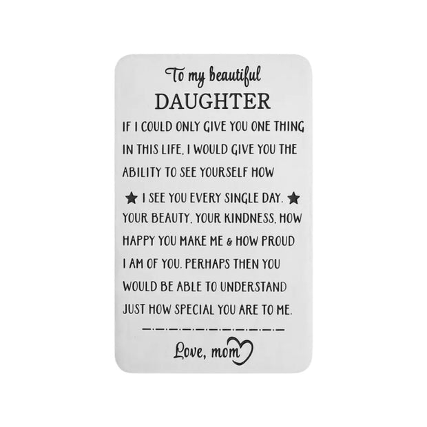 Daughter Wallet Card, Gift from Mom, Stainless Steel, Graduation Gift, Gift for Daughter, Birthday Gift, Simple Reminder, Love Mom
