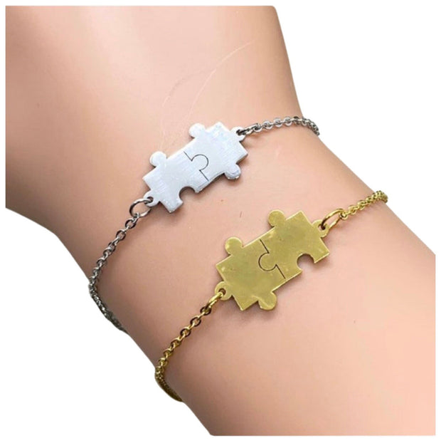 Autism Awareness Gift, Double Puzzle Bracelet, Motherhood Gift, Minimalist Jewelry, Puzzle Pendant, Mother’s Day Gift, Special Needs Child