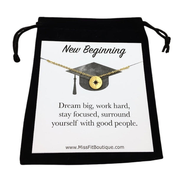 Congratulations Card, Graduation Necklace, Class of 2023 Gift, Tiny Compass Pendant, New Beginning Gift, Gift from Mom, High School Student